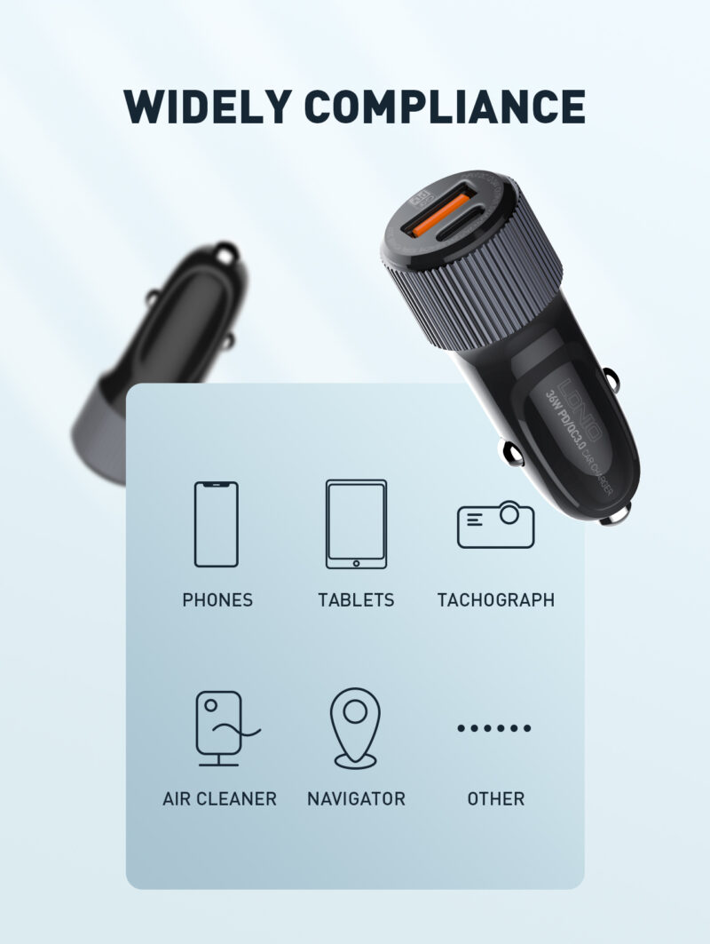 Istylei.com LDNIO Car Charger 36W High Power QC4+ USB C PD Type C cable - C510Q