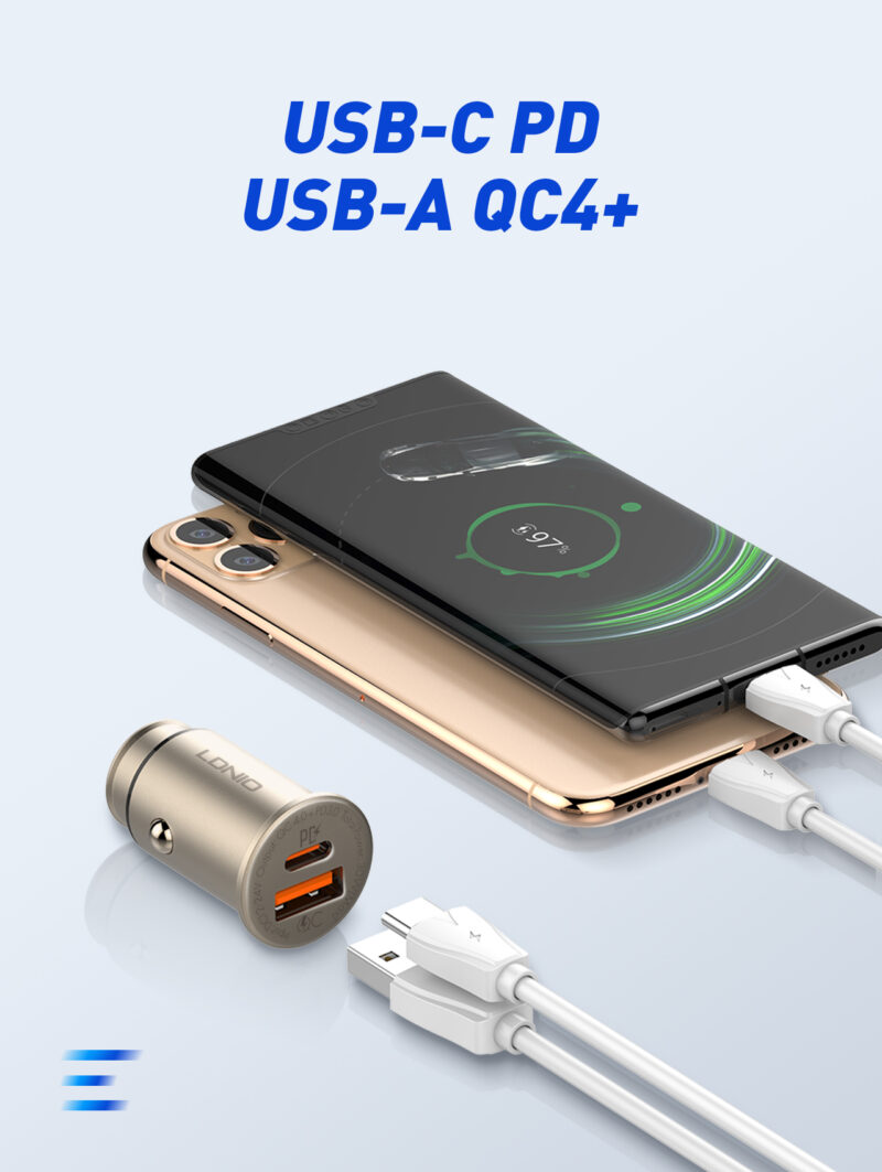 Istylei.com LDNIO 30W ULTRA Mini Zinc Alloy Material - QC4+/PD 3.0 Quick Charge Universal Car Charger - C506Q