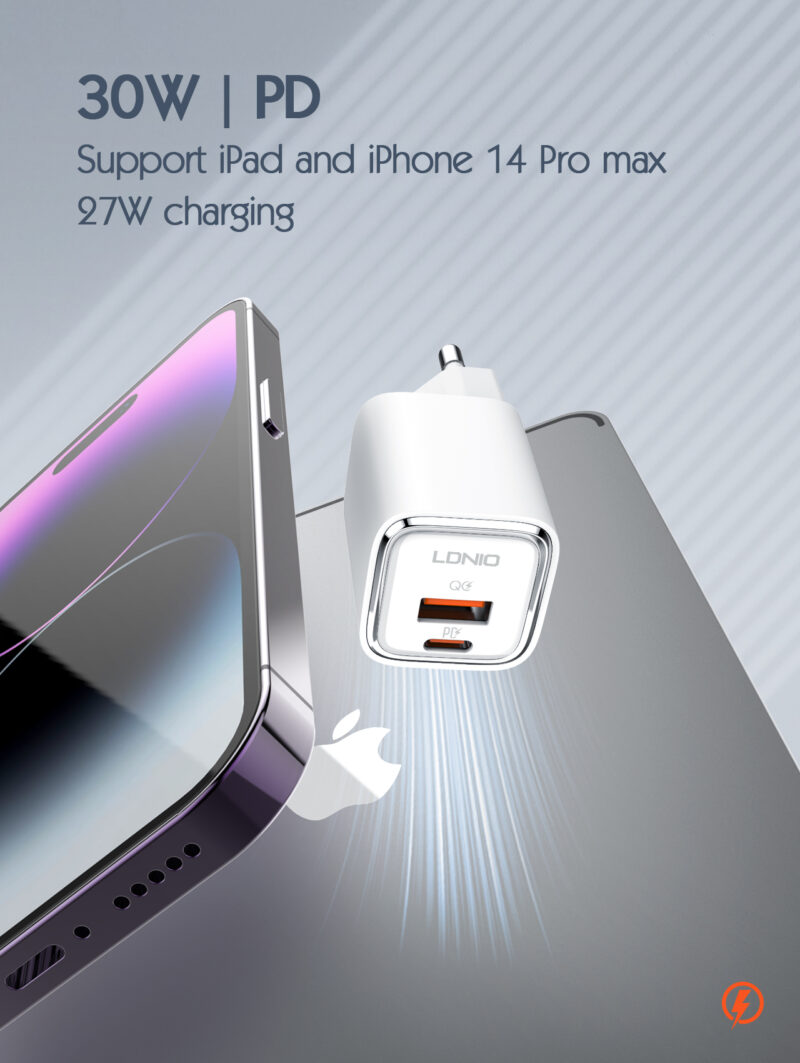 Istylei.com LDNIO Fast Wall Charger With USB Type C Ports 30W with EU 4.8 plug White A2317C