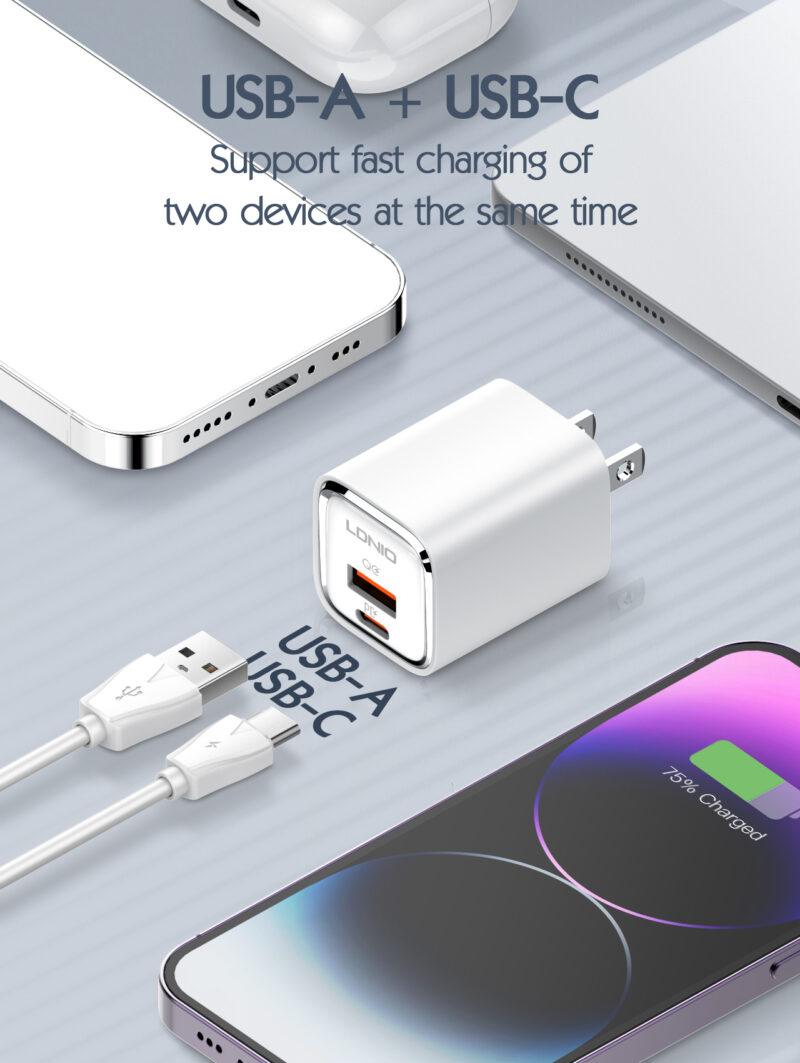 Istylei.com LDNIO Fast Wall Charger With USB Type C Ports 30W with EU 4.8 plug White A2317C