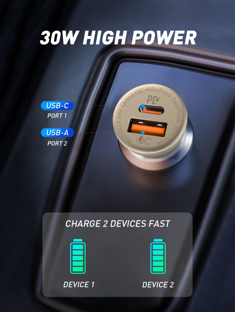 Istylei.com LDNIO 30W ULTRA Mini Zinc Alloy Material - QC4+/PD 3.0 Quick Charge Universal Car Charger - C506Q