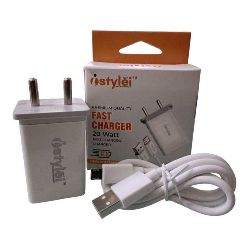Istylei.com Mobile Phone Charger Adapter with USB Cable, 2 Pin Indian Plug, Micro USB, White ISC-A022